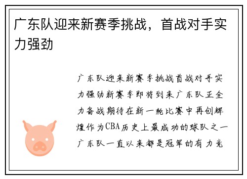 广东队迎来新赛季挑战，首战对手实力强劲